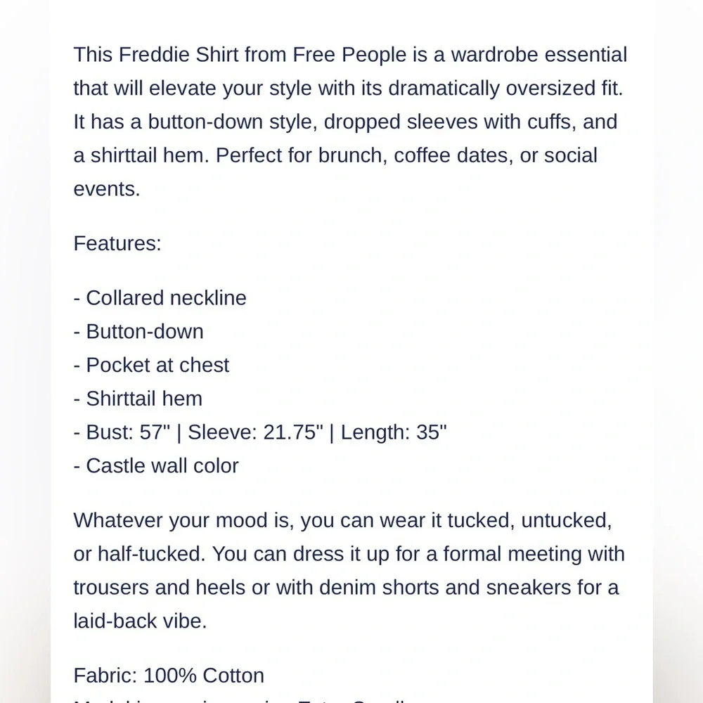 Free People The Freddie Tan khaki Castle wall color Oversized Button Down XS - Picture 14 of 15